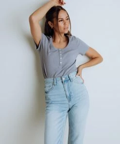 Mittoshop Jenna Ribbed Top In Blue Apparel