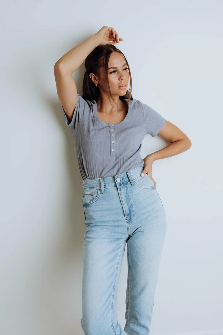 Mittoshop Jenna Ribbed Top In Blue Apparel