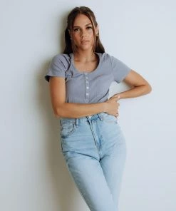 Mittoshop Jenna Ribbed Top In Blue Apparel