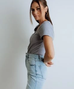 Mittoshop Jenna Ribbed Top In Blue Apparel