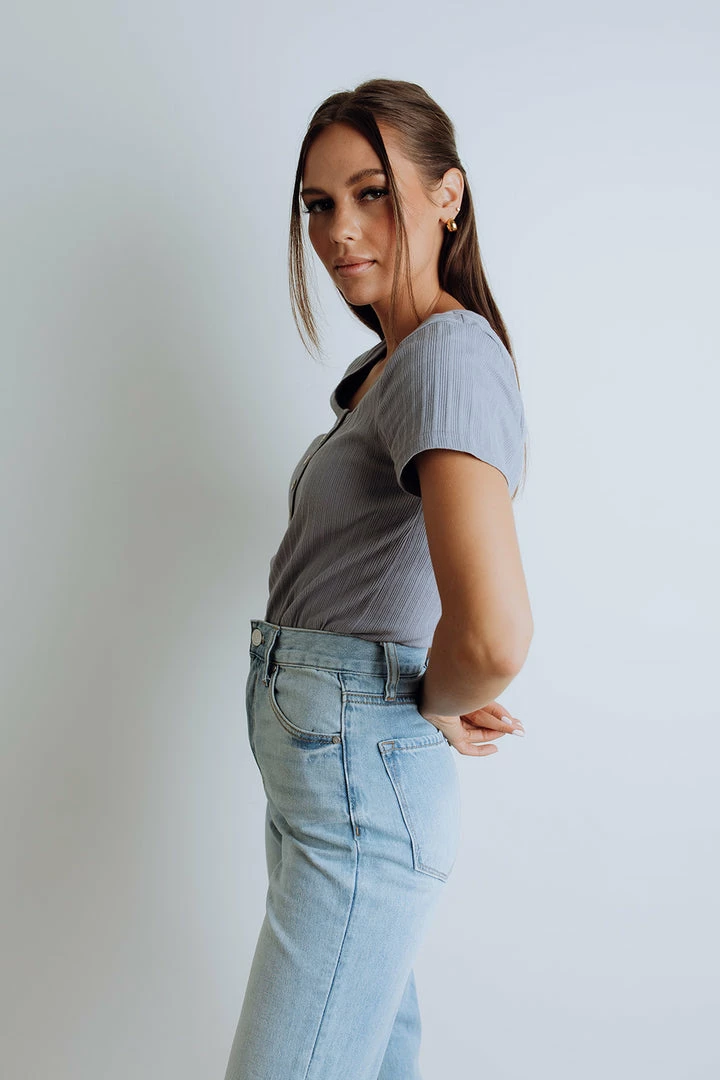 Mittoshop Jenna Ribbed Top In Blue Apparel