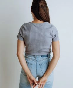 Mittoshop Jenna Ribbed Top In Blue Apparel
