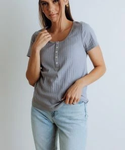 Mittoshop Jenna Ribbed Top In Blue Apparel