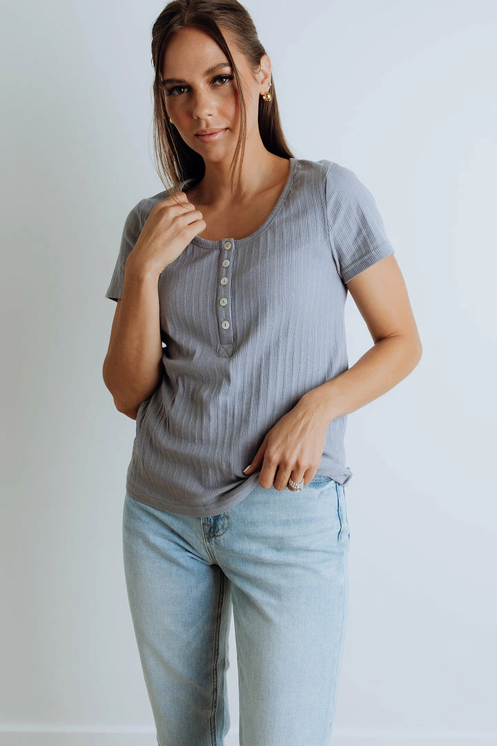 Mittoshop Jenna Ribbed Top In Blue Apparel