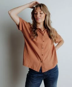 ModRef Apparel Noah Collared Top In Marsala FINAL FEW