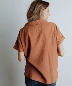 ModRef Apparel Noah Collared Top In Marsala FINAL FEW