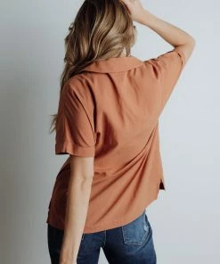 ModRef Apparel Noah Collared Top In Marsala FINAL FEW
