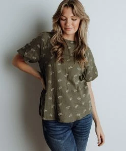 Polagram Nina Floral Blouse In Olive FINAL FEW