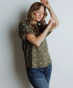 Polagram Nina Floral Blouse In Olive FINAL FEW