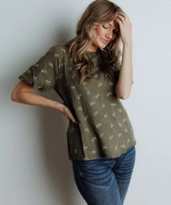 Polagram Nina Floral Blouse In Olive FINAL FEW
