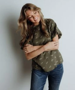 Polagram Nina Floral Blouse In Olive FINAL FEW
