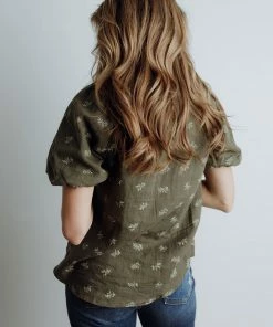 Polagram Nina Floral Blouse In Olive FINAL FEW