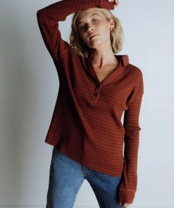 In Loom Mumford Ribbed Polo// Brown Apparel