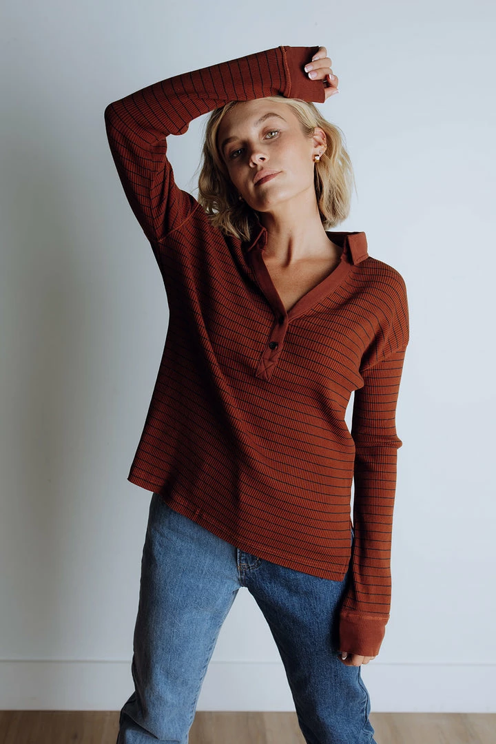 In Loom Mumford Ribbed Polo// Brown Apparel