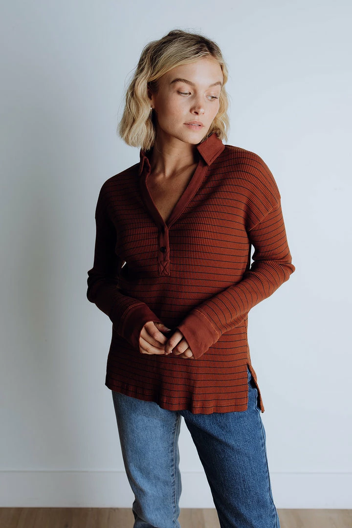 In Loom Mumford Ribbed Polo// Brown Apparel