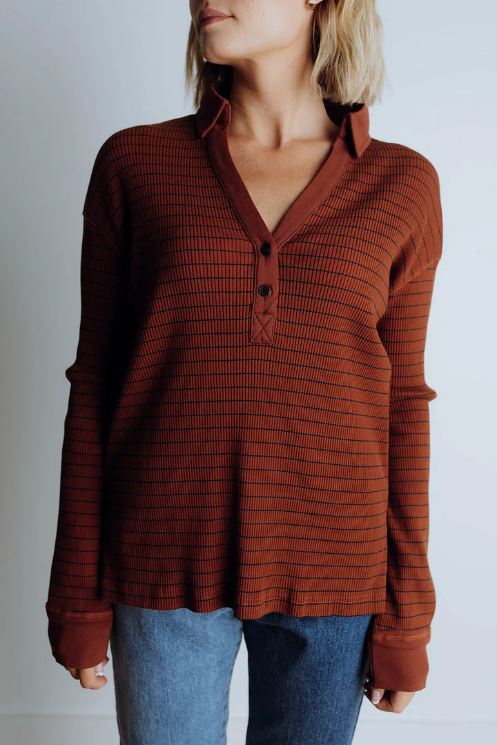 In Loom Mumford Ribbed Polo// Brown Apparel