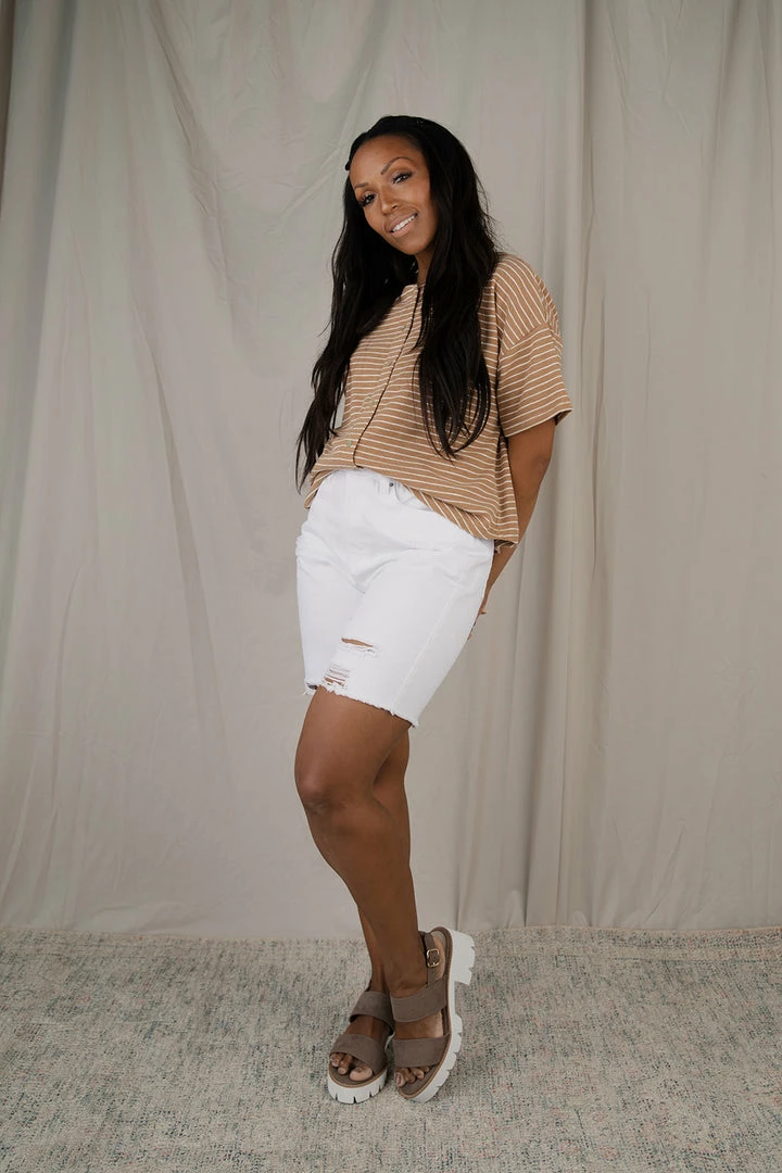 Polagram Dorothy Stripe Top/ Tan FINAL FEW Apparel