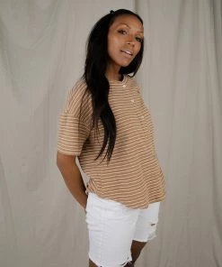 Polagram Dorothy Stripe Top/ Tan FINAL FEW Apparel
