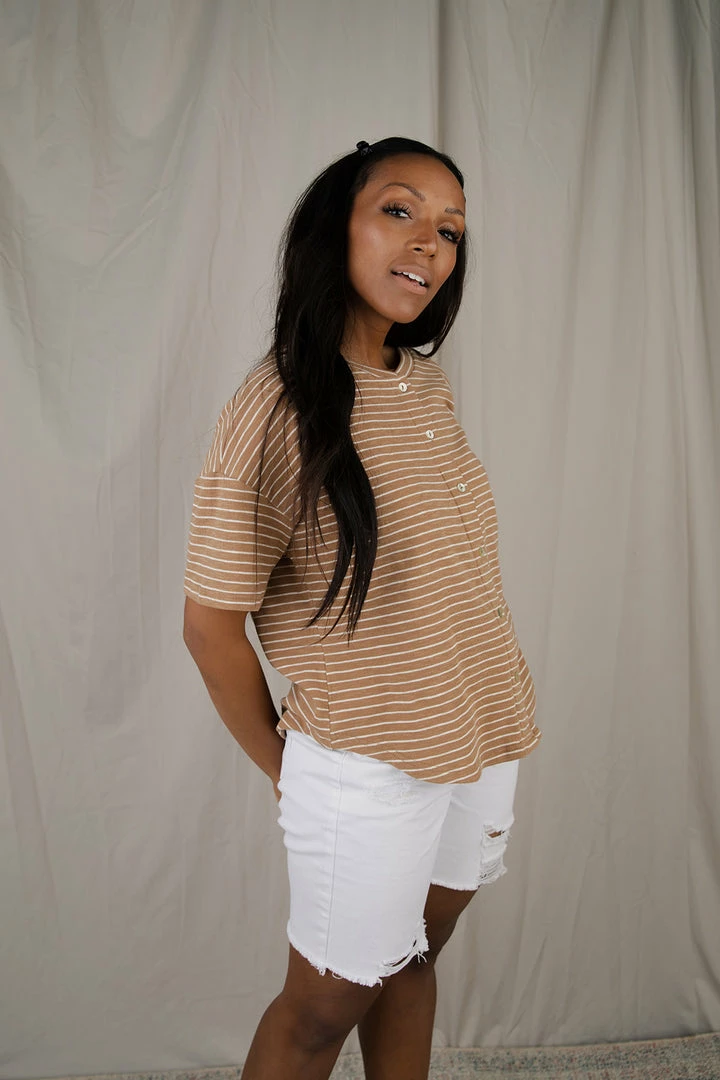 Polagram Dorothy Stripe Top/ Tan FINAL FEW Apparel