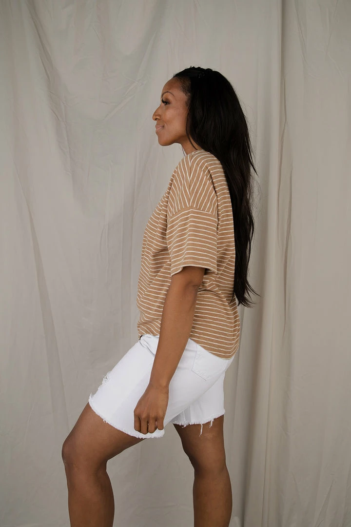 Polagram Dorothy Stripe Top/ Tan FINAL FEW Apparel