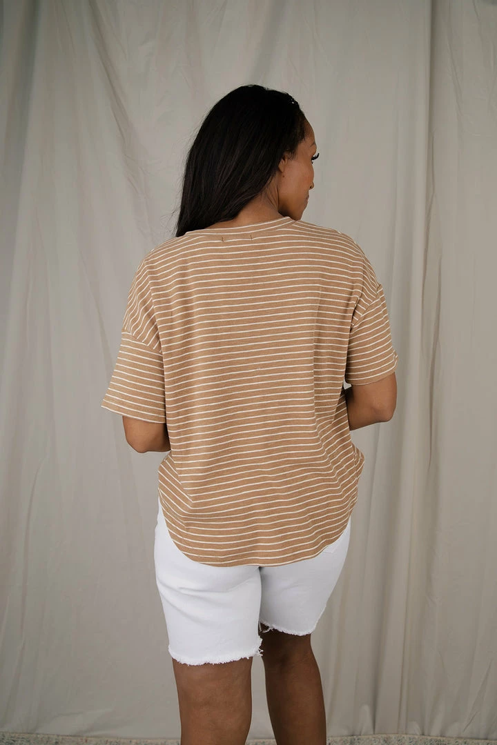 Polagram Dorothy Stripe Top/ Tan FINAL FEW Apparel