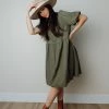 Tres Bien Lorem Babydoll Dress In Olive Apparel