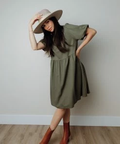 Tres Bien Lorem Babydoll Dress In Olive Apparel