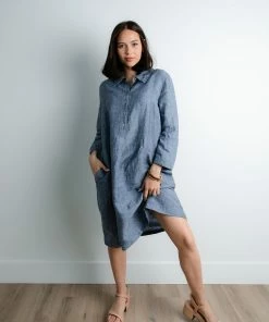 Yuvita Line Pietro Linen Button Dress