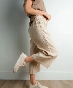 TeaNRose Frances Linen Pants In Oatmeal Apparel