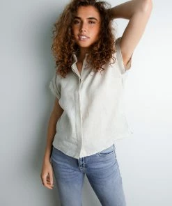 Grade & Gather Coastline Linen Top In Oatmeal