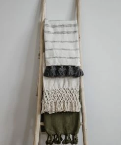Creative Co-op Crochet & Fringe Cream Throw