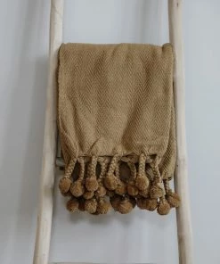 Creative Co-op Home Decor Cotton Throw With Pom Pom Tassels