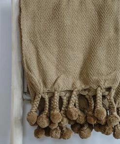 Creative Co-op Home Decor Cotton Throw With Pom Pom Tassels
