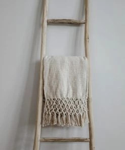 Creative Co-op Crochet & Fringe Cream Throw