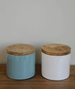 Bloomingville Enameled Mango Wood Canister Kitchen