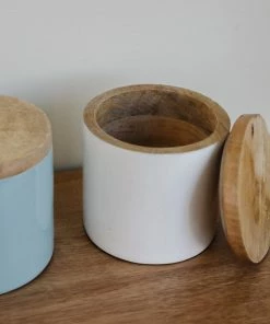Bloomingville Enameled Mango Wood Canister Kitchen
