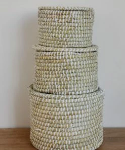 Creative Co-op Whitewashed Woven Baskets With Lid
