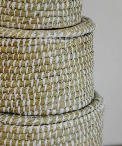 Creative Co-op Whitewashed Woven Baskets With Lid