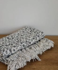 Creative Co-op Floral Cotton Fringe Blanket