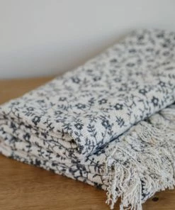 Creative Co-op Floral Cotton Fringe Blanket