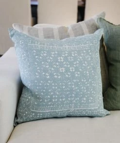 Sugar Feather Home Decor Labyrinth Blue Hand Printed Pillow
