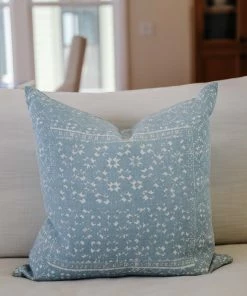 Sugar Feather Home Decor Labyrinth Blue Hand Printed Pillow