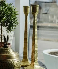 Creative Co-op Home Decor Gold Ridges Candlestick
