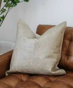 Classic Home Pike Gray Leather Pillow Home Decor