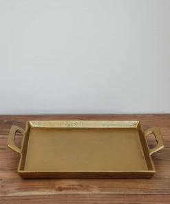 BIDK Home Brass Tray With Handles Home Decor