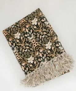 Creative Co-op Home Decor Floral Fringe Cotton Throw