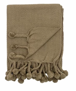 Creative Co-op Home Decor Cotton Throw With Pom Pom Tassels