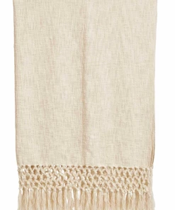 Creative Co-op Crochet & Fringe Cream Throw