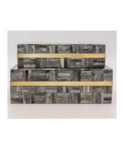 Sagebrook Gray Hatch Gold Band Box